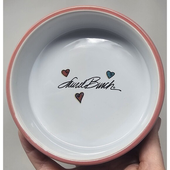 Vtg Laurel Burch Ceramic Cat Food Water Bowl Colorful Whimsical Cat Design 5-1/4 - Picture 6 of 13